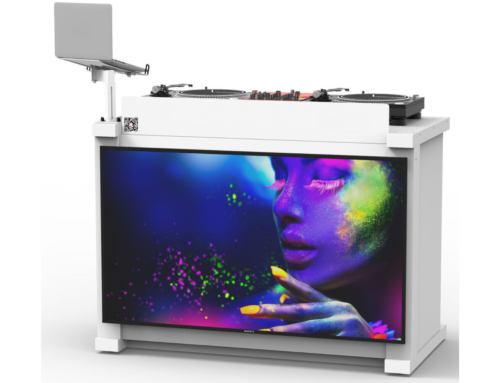 Elegant All-White DJ Booth with 50″ TV – Perfect for Your Wedding!